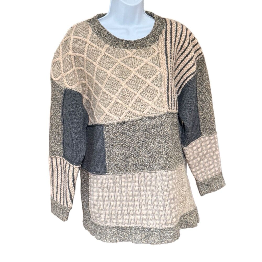 Vtg NEXT Ladies Wear Wool Blend Knit Sweater Oversize Boxy Patchwork Size S/M